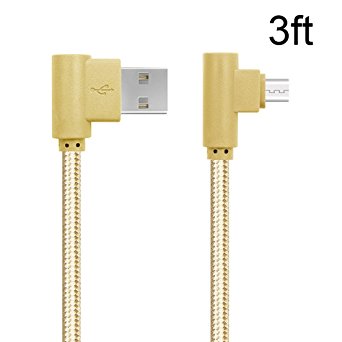 ANSEIP Right Angle Micro USB Cable 1Pack 90 Degree Nylon Braided Android Charge Cords Samsung Charger Cable Fast Charging and Data Transfer for Samsung Galaxy,Motorola (Gold, 3FT)