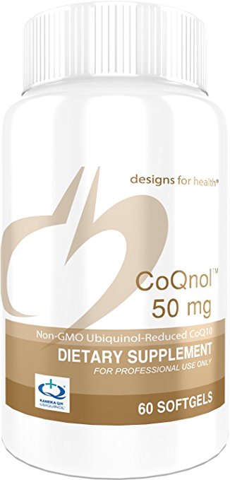 Designs for Health - CoQnol - 50mg Antioxidant Ubiquinol, Reduced   Non-GMO CoQ10 for ATP Energy Support, 60 Softgels