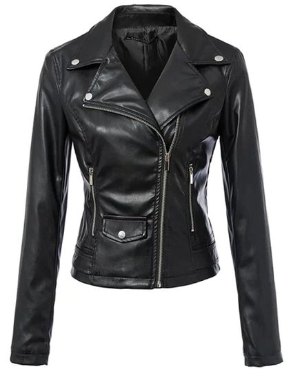 Tanming Women's Faux Leather Collar Moto Biker Short Coat Jacket
