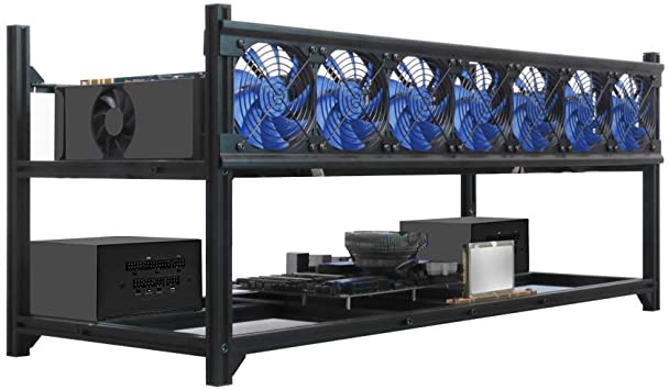 Kingwin Bitcoin Miner Rig Case W/ 6, or 8 GPU Mining Stackable Frame - Expert Crypto Mining Rack W/Placement for Motherboard for Mining - Air Convection to Improve GPU Cryptocurrency (8 GPU)