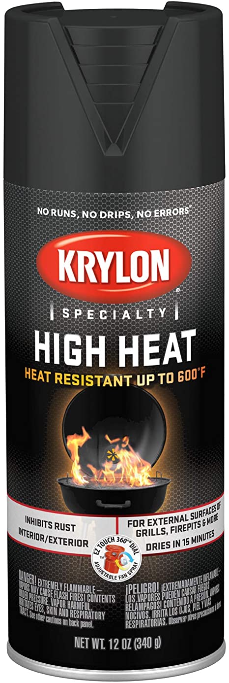 Krylon K01707077 High Heat Spray Paint, Aerosol, Flat Black