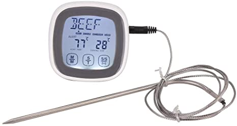 Digital Display Thermometer Instant Read Meat Thermometer with Stainless Steel Probe Food Thermometer Timer Touch Screen Grill Thermometer for Kitchen Outdoor Cooking Candy BBQ Grill Oven Smoking