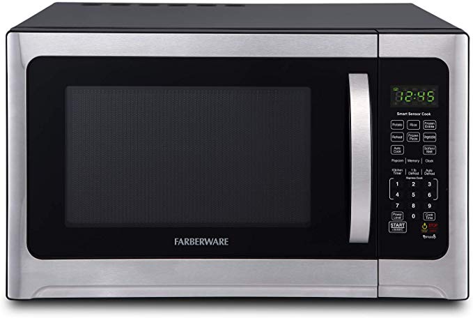 Farberware Professional FMO12AHTBKE 1.2 Cu. Ft. 1100-Watt Microwave Oven With Smart Sensor Cooking and LED Lighting, Brushed Stainless Steel