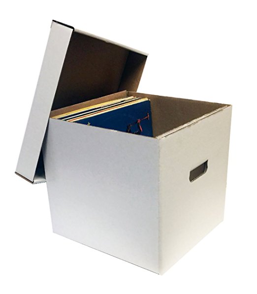 (4) 12" 33RPM Record Album Storage Boxes with Removable Lid - Holds Up to 65 Vinyl Records VIRGIN WHITE by MAX PRO