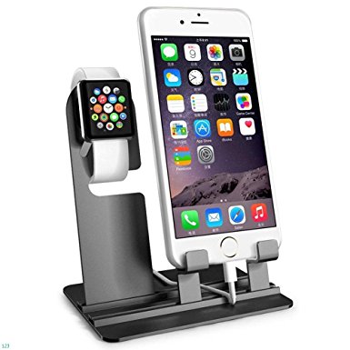 AOFU Apple Watch Stand,2 In 1 Aircraft Aluminum Charging Stand Docking Station Bracket Cradle Holder for Apple watch,iPhone and iPad-Black