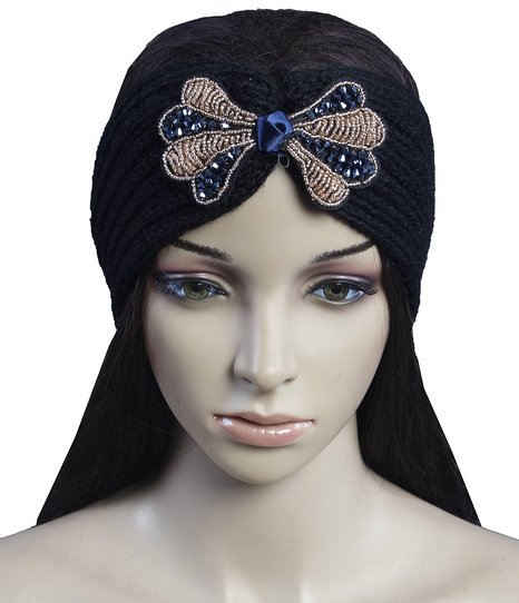 Jewel Encrusted Solid Color Soft Knitted Ear Warmer Hats Fashion Headbands for Women