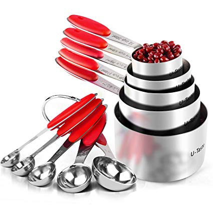 Measuring Cups : U-Taste 18/8 Stainless Steel Measuring Cups and Spoons Set of 10 Piece, Upgraded Thickness Handle(Red)