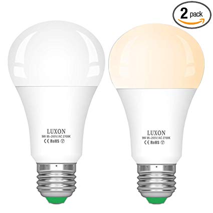 Sensor Light Bulbs Dusk to Dawn LED Smart Bulb Auto On/Off 9W Warm White E26 Base Security Lights 2-Pack for Backyard Porch Garage by LUXON