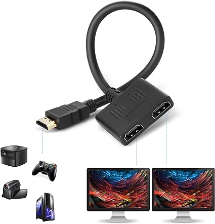 HDMI Splitter - HDMI Splitter 1 in 2 Out -HDMI Male 1080P to Dual HDMI Female 1 to 2 Way, for HDMI HD, LCD, TV，Support Two TVs at The Same Time Transmit Video and Audio Simultaneously