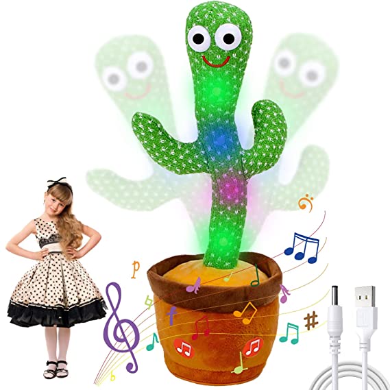 ANUOEXGO Dancing Cactus Toy Singing Cactus for Babies Plush Talking Toy Repeats What You Say Creative Kids Toy Electric Speaking Cactus Toys Singing 120 Songs Funny Cactus Toy for Boys Girls (USB)