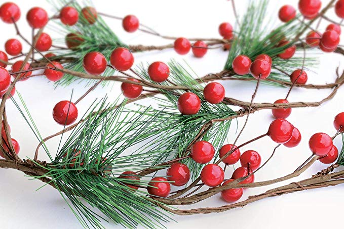 OLYPHAN Christmas Garland Red Berry, Artificial Pine Needle Holiday Greenery (Evergreen) Fireplace Décor & Home Xmas Decoration Indoor/Outdoor Decorations 6 Feet Long (6ft)