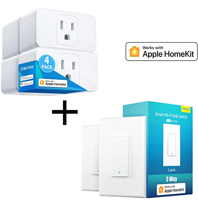 meross Smart Plug Mini 4 Pack & Smart Light Switch Single Pole Supports Apple Homekit, Siri, Alexa, Google Assistant & SmartThings, Remote & Voice Control Schedule