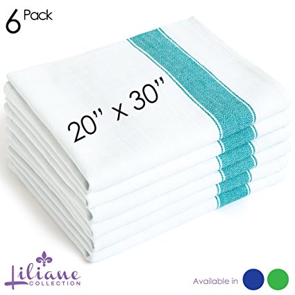 Extra Large 20"x30" Kitchen Dish Towels (6 Units) by Liliane Collection - Commercial Grade Absorbent 100% Cotton Kitchen Towels - Classic Herringbone Tea Towels in Stylish Vintage White (Size: 20" x 30") (6)