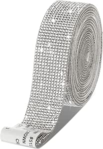 Self Adhesive Rhinestone Strips Diamond Bling Crystal Ribbon Sticker Wrap for Craft Jewel Tape Roll with 2 mm Rhinestones for DIY Car Phone Christmas Decoration (Silver,1.06 Inch x 6 Yards)