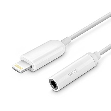 Adaptercable Lightning to AUX Cable OKCS 8 Pin Conection Stereo Jack 3.5 mm for iPhone 7, 7 Plus, 6, 6s, 6 Plus, 6s Plus, 5, 5c, 5s iOS 10 in White