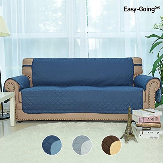 Reversible Quilted Furniture Protector, Improved Anti-Slip Sofa Cover with Elastic Strap and Anti-Slip Foam, Sofa Slipcover, Micro Fabric Sofa Shield, Pet Cover by Easy-Going