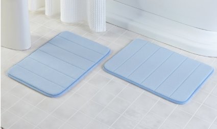 2 Pack - 17"x 24" Microfiber Memory Foam Bath Mat with Anti-Skid Bottom (Sky Blue)
