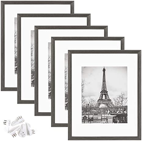 upsimples 11x14 Picture Frame Set of 5,Display Pictures 8x10 with Mat or 11x14 Without Mat,Wall Gallery Photo Frames,Metallic Gray
