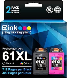 E-Z Ink Remanufactured Ink Cartridge Replacement for HP Ink 61 61XL Ink Cartridge Combo Pack Work with HP Envy 4500 4502 5530 Deskjet 2540 3510 OfficeJet 4630 2620 Printer (1 Color, 1 Black)