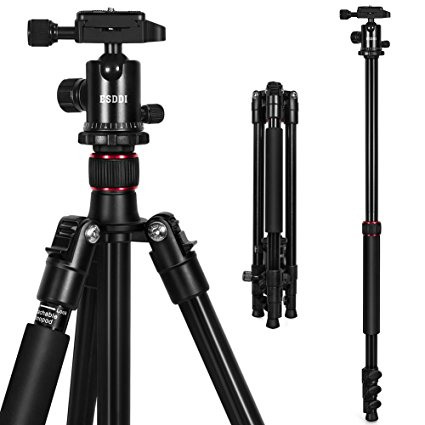 ESDDI Camera Tripod, Alluminum Alloy 62.6"/159cm Camera Tripod with Monopod 360 Degree Ball Head, 1/4 Quick Shoe Plate, Bag for DSLR Camera, Weight: 2.97lbs/1.35Kg