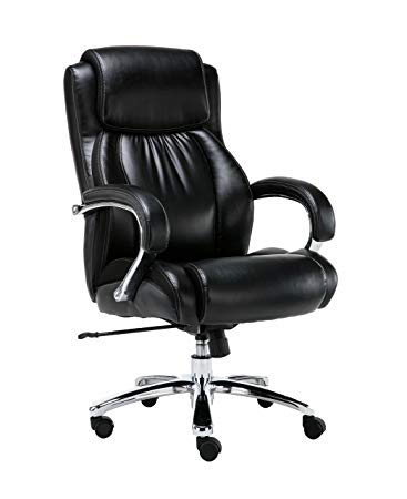 Corporate Executive Black Office Chair - Big and Tall, Bonded Leather, Heavy Duty Swivel and Tilt, Chrome Arms with Extra Thick Padding, Height Adjustment - Supports up to 500 Pounds Body Weight