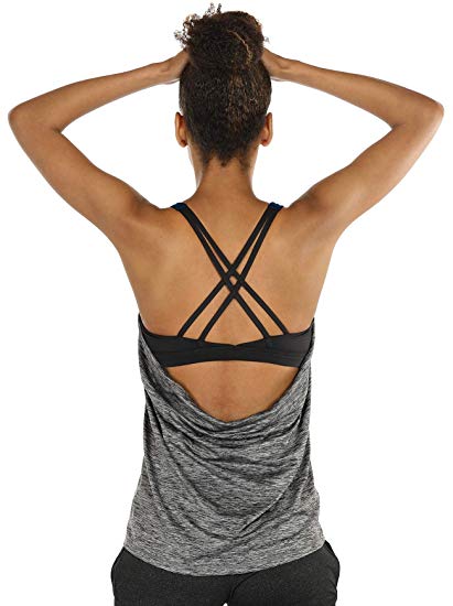 icyzone Workout Tank Tops Built in Bra - Women's Strappy Athletic Yoga Tops, Exercise Running Gym Shirts