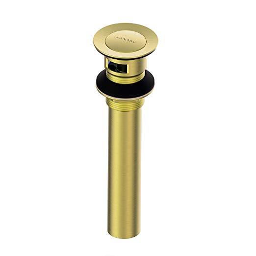 Gold Pop Up Drain with overflow-KANARY Sink Pop Up Drain Stopper with Overflow for Bathroom Faucet (Brushed PVD Gold-Small Cap)