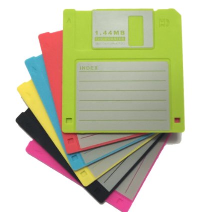 Set of 6 Blank Labled Retro Floppy Disk Silicone Drink Coaster 1.44m Diskette Novelty Design Non-slip