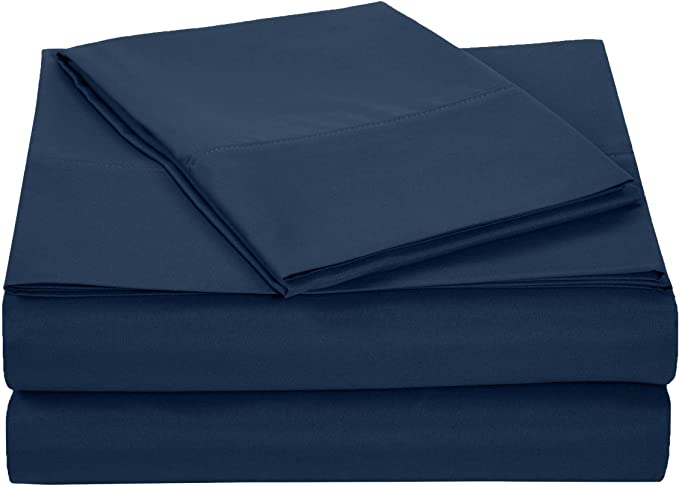 AmazonBasics Light-Weight Microfiber Sheet Set - Twin XL, Navy Blue, 4-Pack