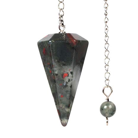 Justinstones Natural African Bloodstone Gemstone Rock Crystal Hexagonal Pointed Reiki Chakra Pendant Pendulum
