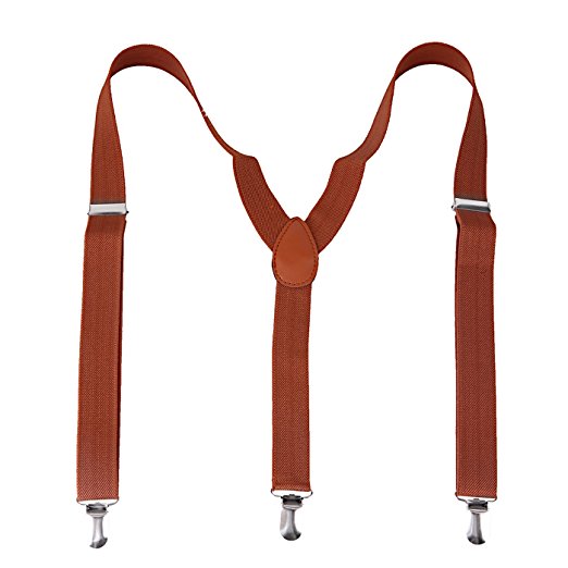 HDE Y-Back Suspenders Solid Color Metal Clips Adjustable Elastic Shoulder Straps 1" Wide Trouser Braces