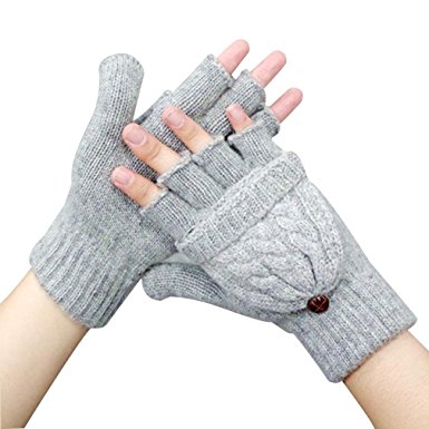 Voberry® Palm Knit Fingerless Texting Work Gloves with Mitten Cover