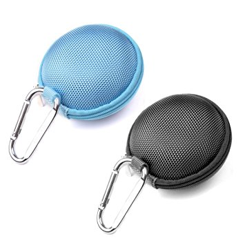 Case Star ® 2 PCS Earphone handsfree headset HARD EVA Case - Clamshell/MESH Style with Zipper Enclosure, Inner Pocket, and Durable Exterior   Silver Climbing Carabiner With Case star cellphone bag (EVA Earphone Case - Black#Blue)