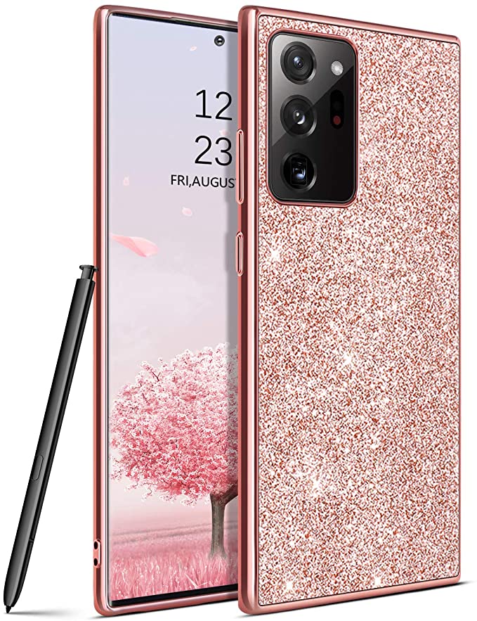 DOMAVER Samsung Note 20 Ultra Case,Galaxy Note 20 Ultra Case, Glitter Bling Sparkle Shiny Sparkly Cover Slim Shockproof Protective Durable Phone Cases for Galaxy Note20 Ultra 5G 6.9" (2020), Rose Gold