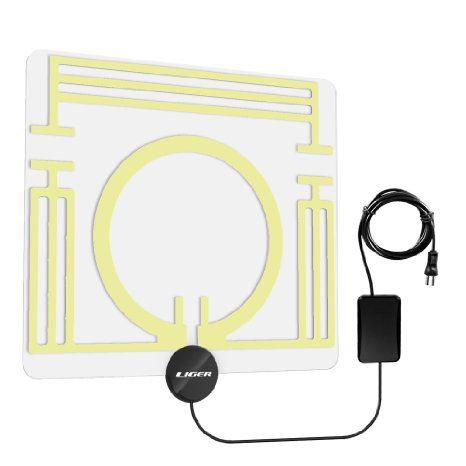 Amplified HDTV Antenna - 65 Miles Range Liger Ultra-Thin HDTV Antenna with Built In Amplifier Signal Booster for the Highest Performance and the Longest Reception Range