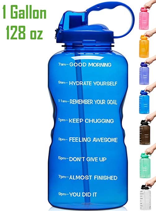 Venture Pal Large 128oz Leakproof BPA Free Fitness Sports Water Bottle with Motivational Time Marker & Straw to Ensure You Drink Enough Water Throughout The Day