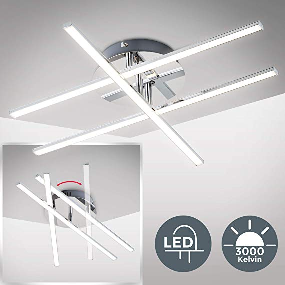 B.K.Licht Modern LED Ceiling Light, Adjustable LED Bars, Ceiling Fixture for Living Rooms, bedrooms and Dining Rooms, Warm White 3000K, 1150lm, 12.5W, Chrome, IP20