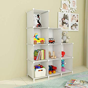 SIMPDIY Portable Storage Organizer Plastic Cubes Sturdy Bookshelf 9 Cubes White Multi-function Space-saving Shelves Plastic Sheves Rack