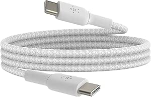 Belkin BoostCharge braided USB C to fast charger cable, USB type C charger cable fast charging for iPhone 16, 15, Samsung Galaxy S24, S23, Pixel, iPad, MacBook, Nintendo and more - 1m, White