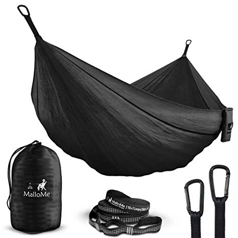 Double Portable Camping Hammock - Parachute Lightweight Nylon with Ropes or Hammok Tree Straps Set- 2 Person Equipment Kids Accessories Max 1000 lbs Breaking Capacity - Free 2 Carabiners