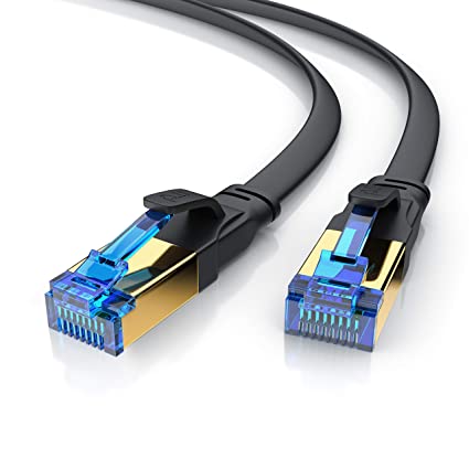 CSL - 50 ft CAT 8 Flat Ethernet Cable - 40 Gbits High Speed LAN Network - Heavy Duty Installation Cable - PIMF Shielding & Gold-Plated RJ45 Connector - CAT8.1 for Router, Gaming- Suitable Cat 6 Cat 7