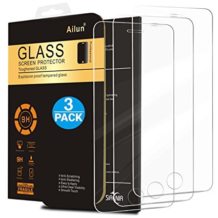 iPhone 5S Screen Protector,iPhone SE Screen Protector,[3 Packs]by Ailun,2.5D Edge Tempered Glass for iPhone 5/5S/5C/SE,Anti-Fingerprint,Oil Stain&Scratch Coating,Case Friendly-Siania Retail Package