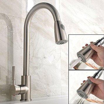 UFaucet Brushed Nickel Stainless Steel Single Handle Pull out Sprayer Prep Kitchen Sink FaucetsPull Out Faucet