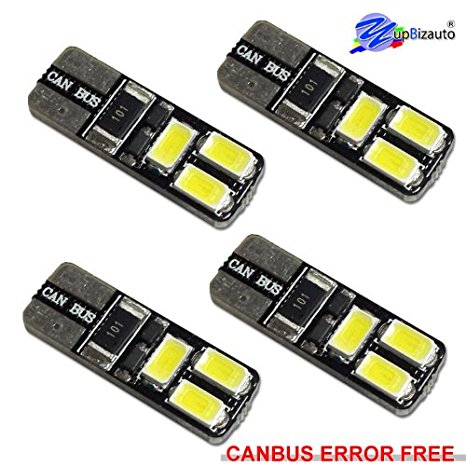 New YupBizauto 4 Pieces Canbus Error Warning Free None Flicker 6SMD 5730 Chips Wedge 194 168 2825 White High Power LED Wedge Car Lights Bulb 2 Times Brighter