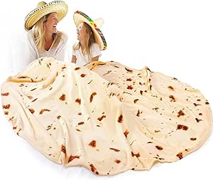 Zulay Burritos Tortilla Blanket Wrap - Double Sided 71 inches Blanket - Holiday Novelty Blanket - Soft Flannel Round Blanket Premium 285 GSM - Fun White Elephant Gift for Adults