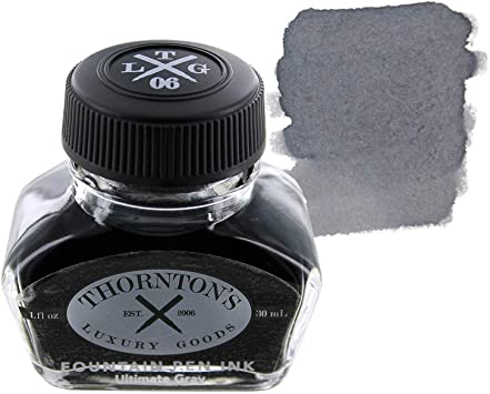Thornton's Luxury Goods Fountain Pen Bottled Ink for Fountain and Calligraphy Pens (Ultimate Gray (2021 Color), 30ml)
