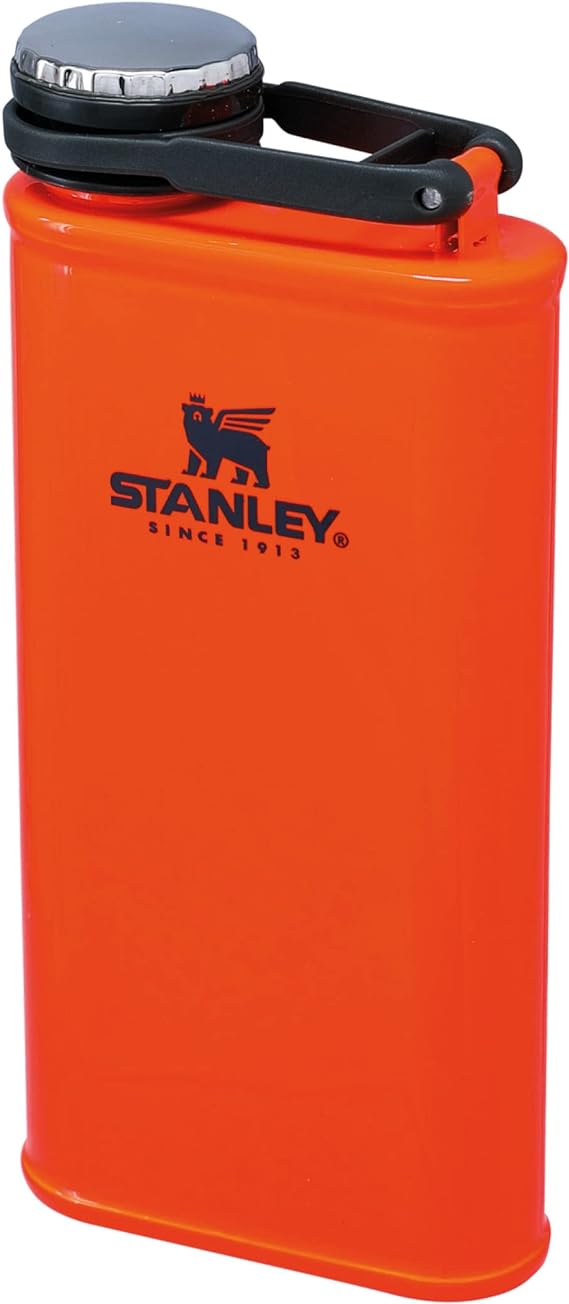 Stanley Classic Wide Mouth Flask 0.23L with Never-Lose Cap - Wide Mouth Stainless Steel Hip Flask For Easy Filling & Pouring - BPA-Free Leakproof Flask Alcohol - Blaze Orange