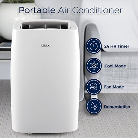 DELLA 12,000 BTU Cooling Portable Air Conditioner Quiet Cool Fan Dehumidifier LCD Remote Control Window Vent Kit, White