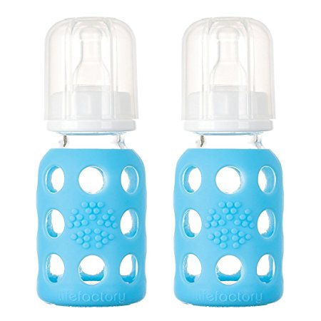 Lifefactory Glass Baby Bottle with Silicone Sleeve, 2 Pack (Blue, 4oz)