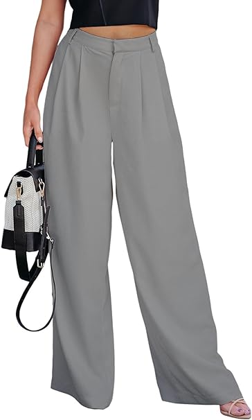 Dokotoo Wide Leg Womens Pants 2024 Work Business High Waisted Casual Dress Palazzo Flowy Trousers